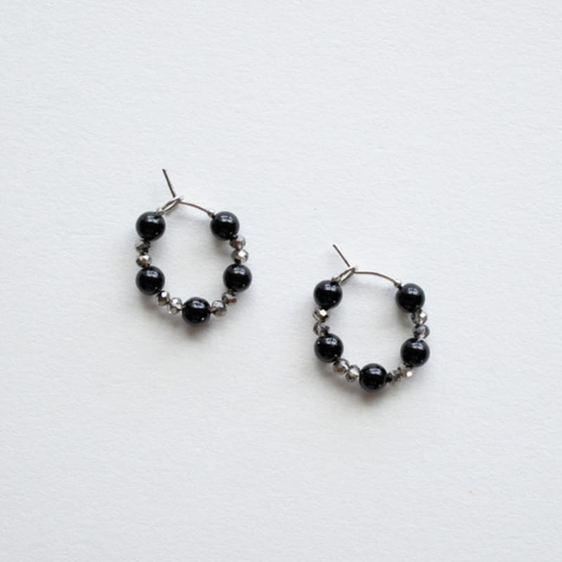 MERRYMOTIVE Onyx and Crystal Mini Hoop Earring