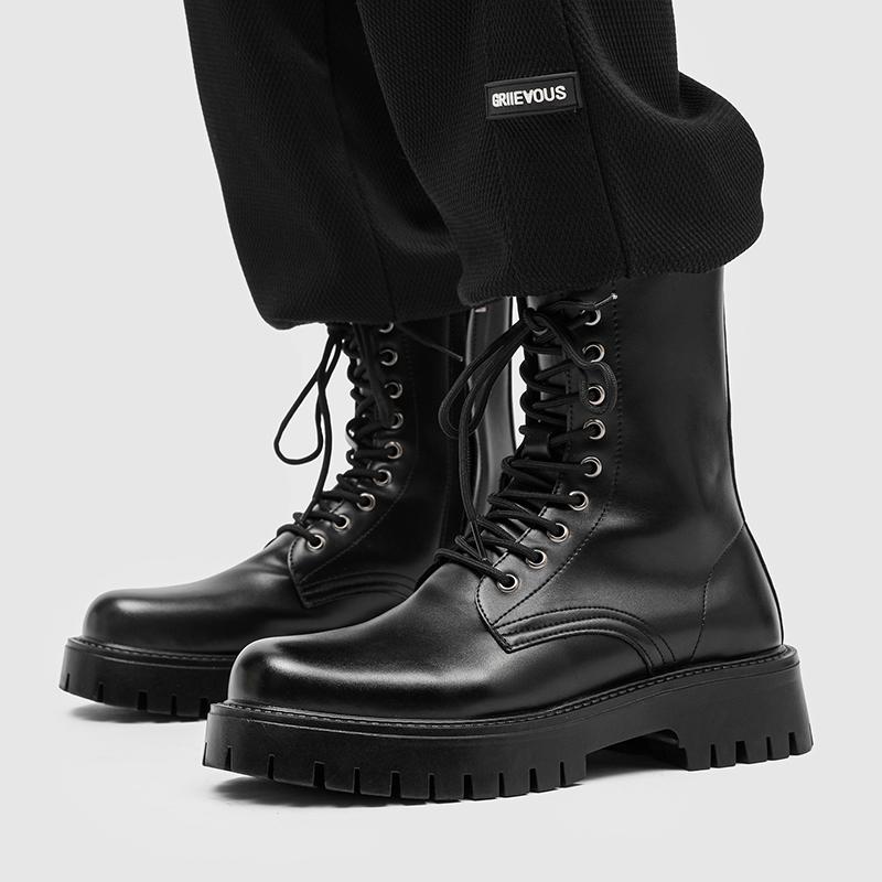 Couple's Casual Boots Four Season Men's and Women's High Top Leather Boots Fashion Thick Soled Non Slip Plus Size Outdoor Boots