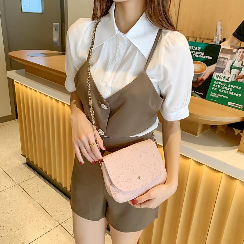 Fashion embossed pattern single shoulder crossbody chain small square bag versatile women's bag