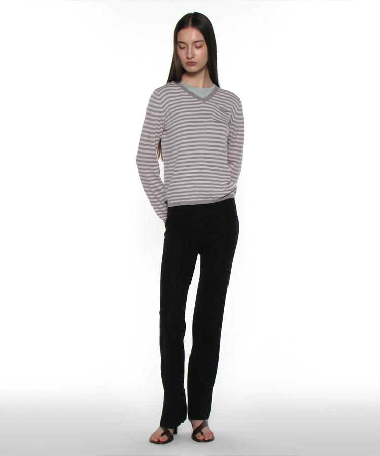 PARTIMENTO WOMEN Pwc Sheer V-Neck Knit Sweater_Gray Stripe