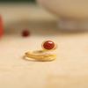PANJBJ Anello Geometrico in Argento Sterling 925 con Giada di Hotan per Donna Ragazza Regolabile Gioielli Delicati Retrò Regalo di Compleanno Dropshipping