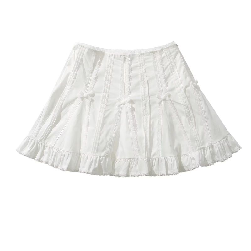 

Fashion Kaslead Heavy Industry Pleated Culottes Lace White S