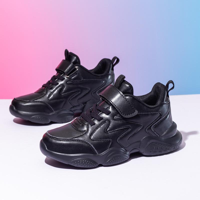 Foreign Trade Children's Small Black Shoes 2025 New Four-season Mesh Breathable Leather Waterproof Children's Dad Shoes