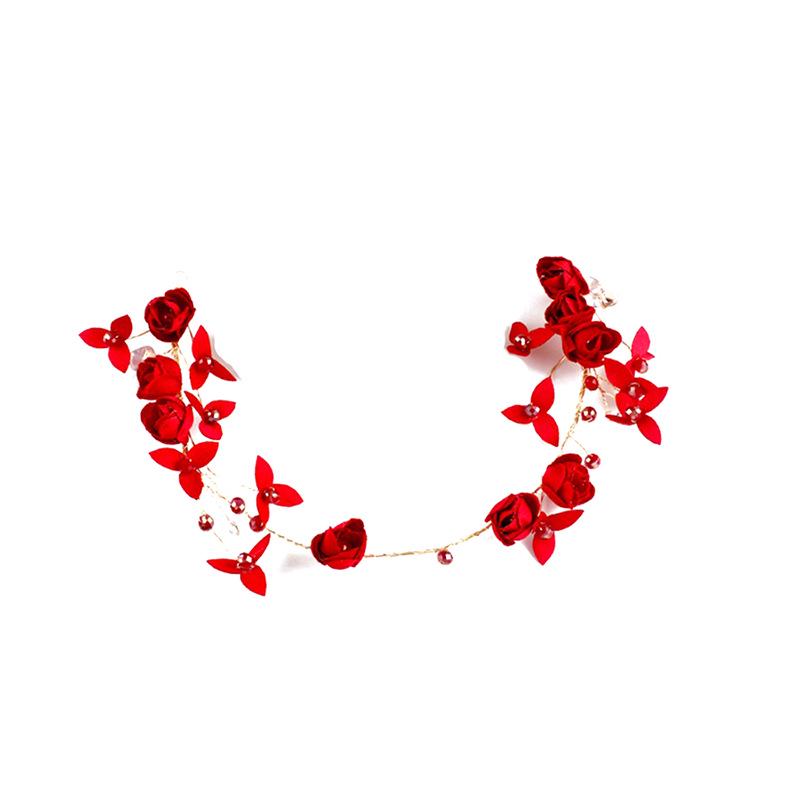 Red New Style Rose Dress Headdress Headband Chinese Bridal Tassel Earrings Toast Clothing Wedding Tie Matching