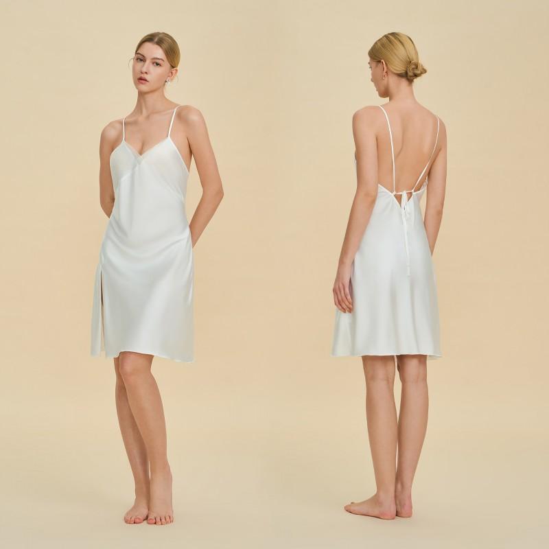Womens Satin Chiffon Slip Dress V-Neck Sleeveless Short Nightgown Sleepwear Home Hotel Outdoor Wear Small белый