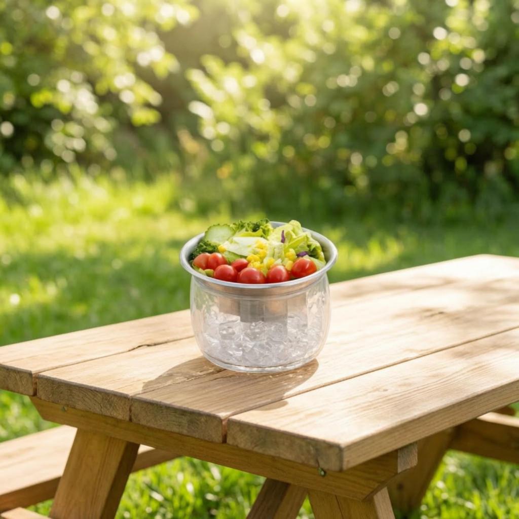 Stainless Steel Double Layer Chiller Bowl Sturdy for Camping