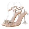 Comemore Elegant Woman Heels Sandals Sexy Peep Toe Rhinestone Butterfly-knot Women's Sandales Transparent High Heels Summer Shoe