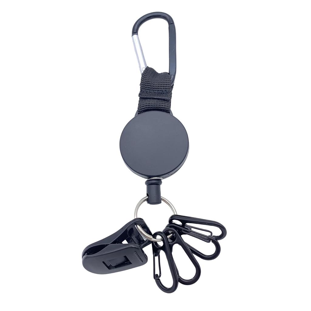 East Leaf Reel Keychain, Stretchable Metal Wire Keychain for Small Keys, ID Cards, Golf, Hiking, Fishing, and Work [Includes 4 Carabiner Clips]