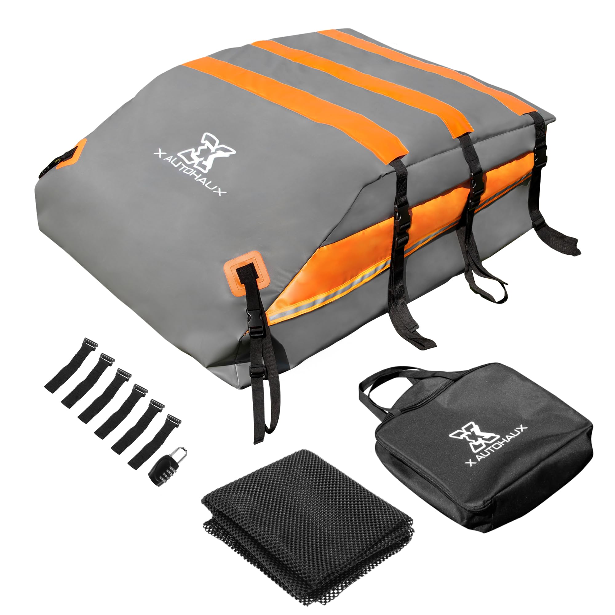 

uxcell 15 Cubic Feet Car Roof Waterproof Cargo Carrier with Mat and 6 Door Suitable for Vehicles with or without a Rack Bag, Anti-Slip Hooks,