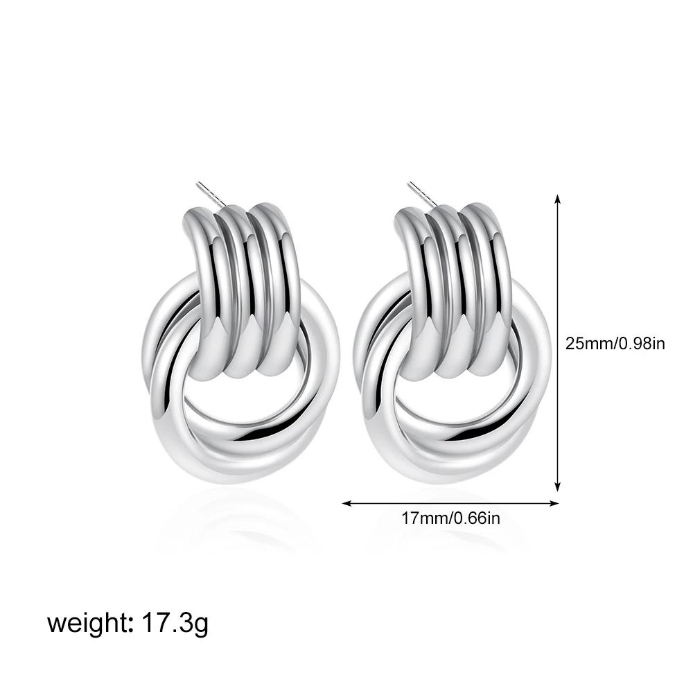 Fashion Multilayer Twist Circle Stud Earring for Women Stainless Steel Gold Silver Mix Color Round Earring Vintage Jewelry Gift
