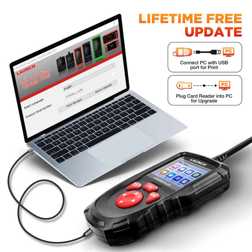 LAUNCH CR3008 PLUS OBD2 Skener Diagnostické Nástroje Motoru a Baterie Auto Čtečka Chybových Kódů Skenování Doživotní Bezplatná Online Aktualizace