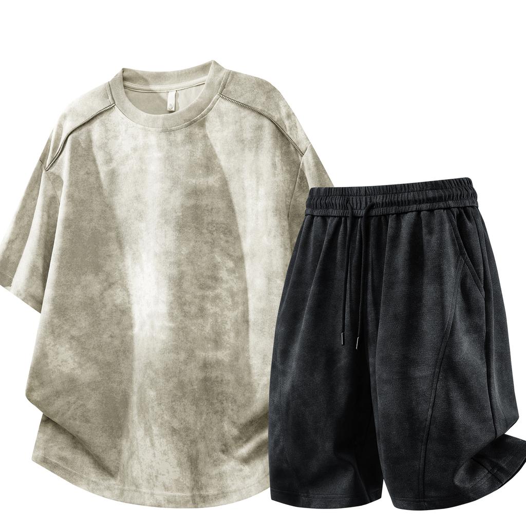 Sports Quick-drying Casual Suit Men's Round Neck T-shirt Breathable Three-quarter Pants Two-piece Set