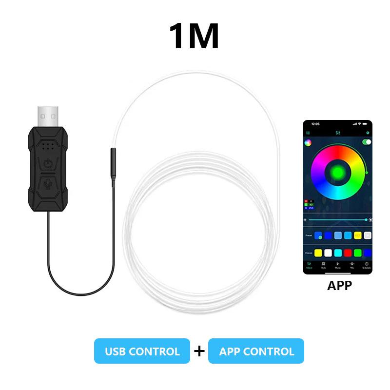 

2/3/4/5M RGB салон автомобиля атмосферное освещение окружающий светодиодный свет полоса USB волоконно-оптическая атмосферная лампа поддержка беспроводного управления через приложение