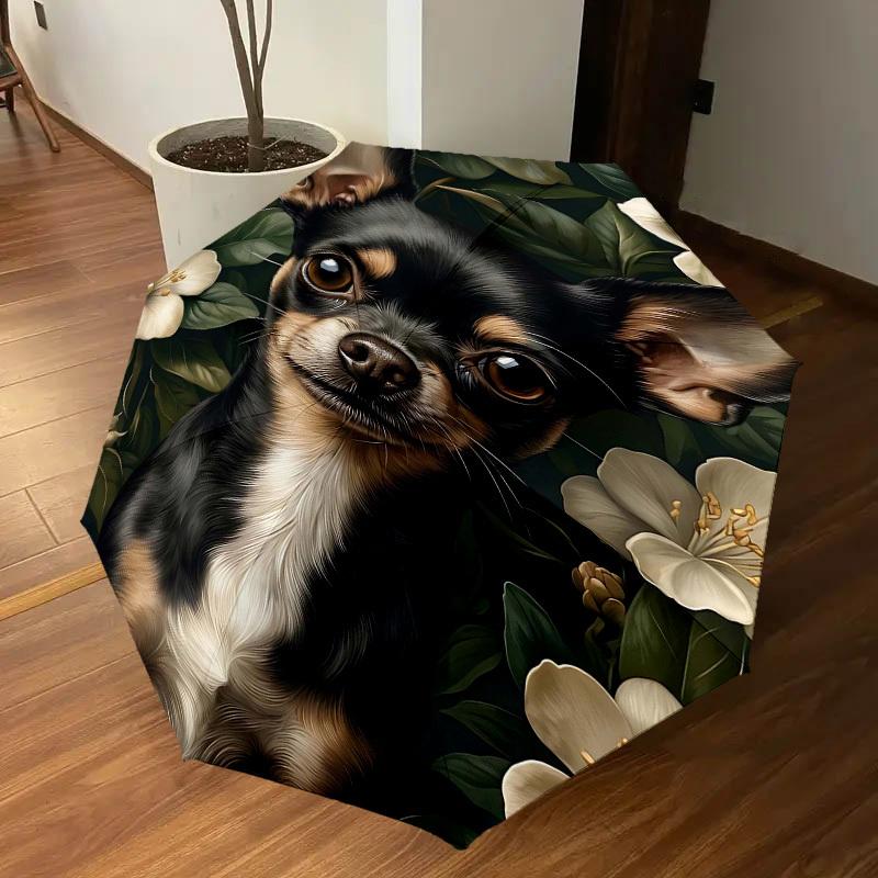 1PC Chihuahua Flowers Umbrella-8-Rib Reinforced, Automatic Open, Lightweight & Durable, Fashion Accessory for Outdoor, H0402