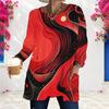 Women Plus Size Round Neck Long Sleeve Abstract Printed Red Black Loose Longline T Shirt With Pockets