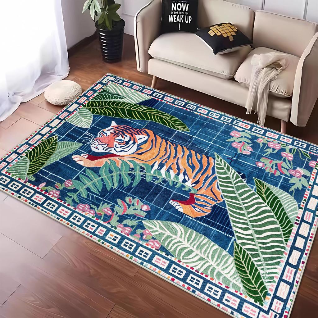 Modern Style Big Size Living Room Rugs Tiger Pattern Bedroom Carpet Soft Non-slip Mat for Kids Foldable Easy Clean Customizable
