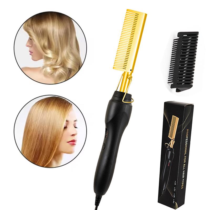 Customized Professional Portable Electric Hair Straightener Ceramic Hot Comb Straightener for Wigs & Human Hair Salon Tool