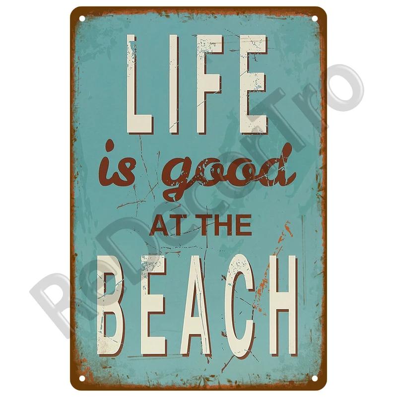 Vintage Metallschilder mit Sommerstrand, berühmte Stadtlandschaft, Poster, Blechschild, Retro-Wandkunst, Dekor für Wohnzimmer, Zuhause, Meer