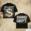 Oversized Black Cotton TShirt with Bold Distressed Dollar Sign Graphic and BRND DEPT Print Unisex Streetwear Tee