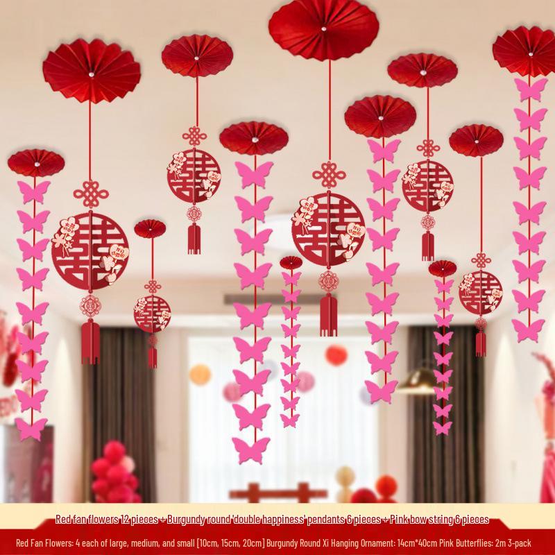 Luxury Wedding Decoration Pendants: Double Happiness Ceiling Ornaments for Bride's and Groom's Bedrooms & Living Room