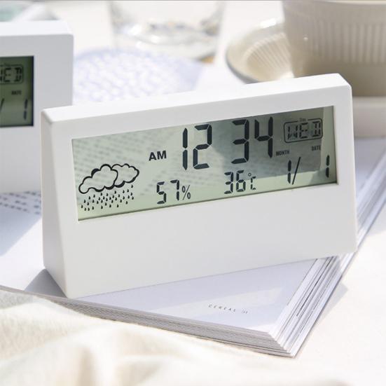 Digital Clock Multifunctional Temperature Display Mute Modern Desk LCD Electrical Alarm Clock for Office