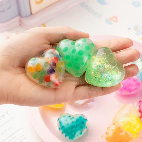 5Pcs Love Heart Squishes Toy Glitter Powder Small Balls Filled Stress Relief Funny Heart-shape
