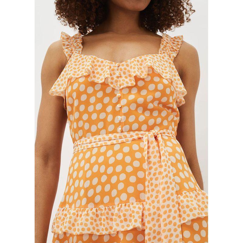 Plus Size Special Price ~ Niche Style Elegant Ruffled Polka-Dot Cinched Lace-up Sleeveless Waist Tied Dress