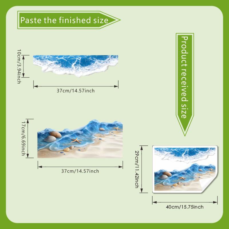 Ocean Wave Toilet Sticker Bathroom Realistic Beach Floor Decal Waterproof Anti-Slip Removable Bathtub Seashore Decoration