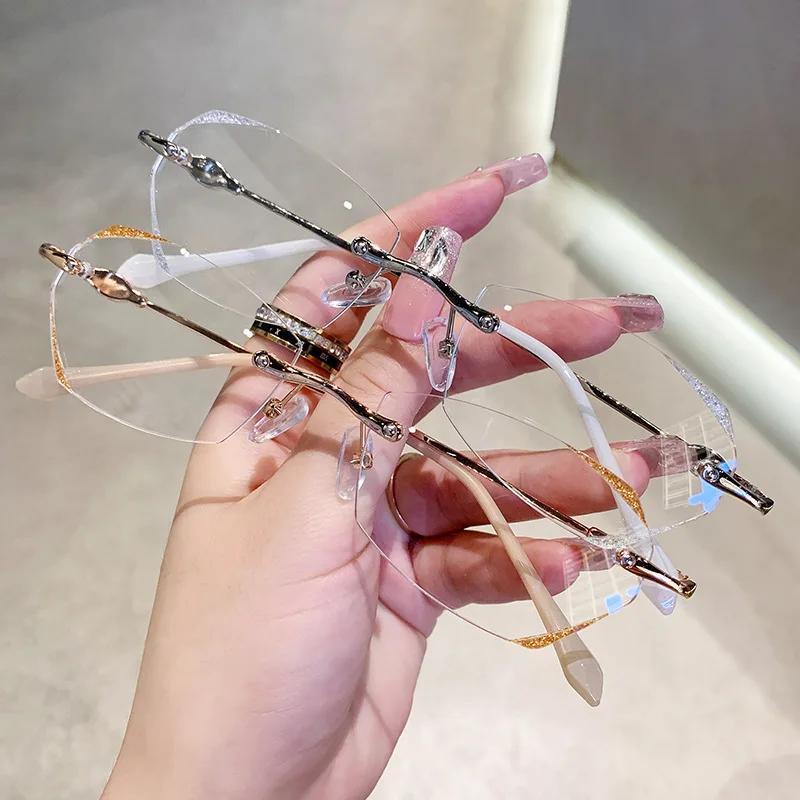 Unisex Rimless Transparent Reading Glasss Luxury Blue Light Blocking Glasses For Female Men Women New Trend Diamond Cut Eyewear