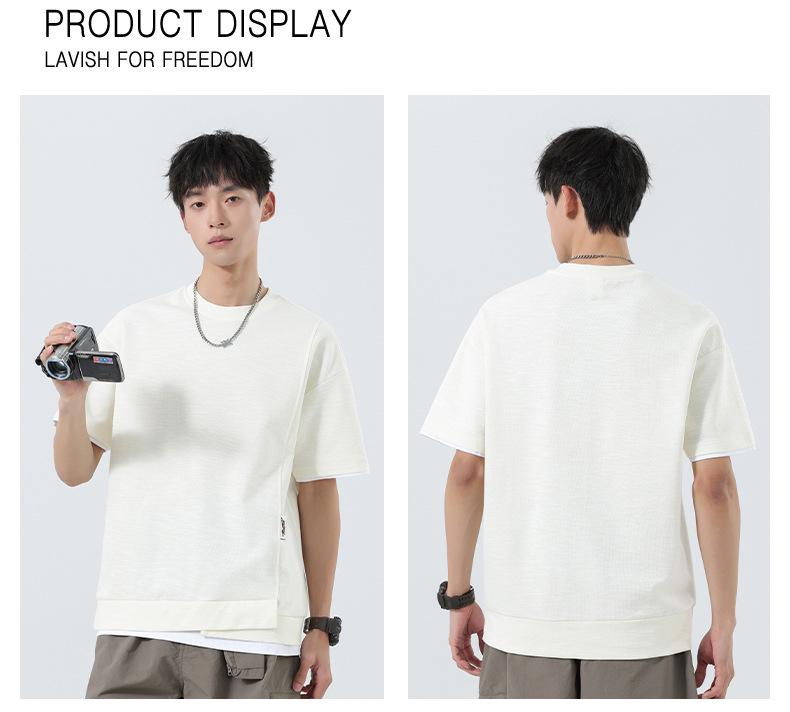 Men's Summer Two-Piece Loose Bamboo Pattern Heavyweight T-Shirt