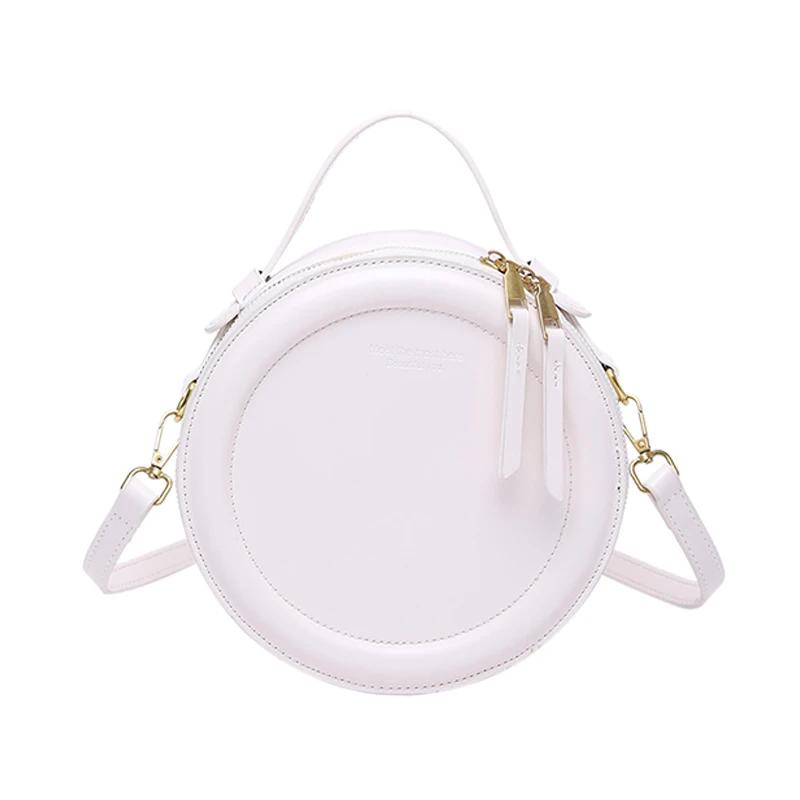 Solid Crossbody Bag For Women Round Small Handbag Women Designer Bags Leather Shoulder Bag Female Zipper Purse