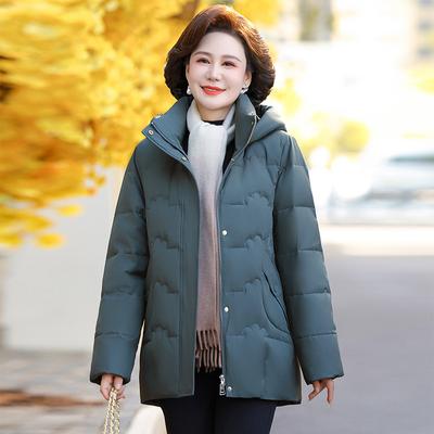 New Women's Down Jacket Short Winter Loose Middle-aged Grandmother White Duck Down Hooded Down Jacket
