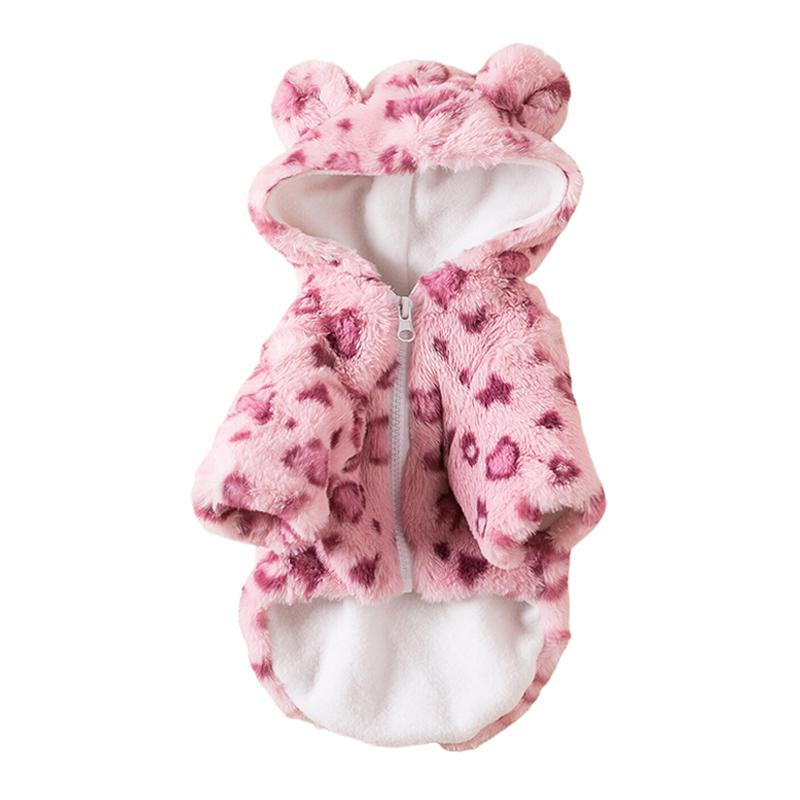 

Thickened Leopard Print Hoodie for Small Pets Teddy Pomeranian Dogs Cats Winter Warm Jacket Autumn Pet Accessories (Pink,S (0.5-1.5kg)) розовый