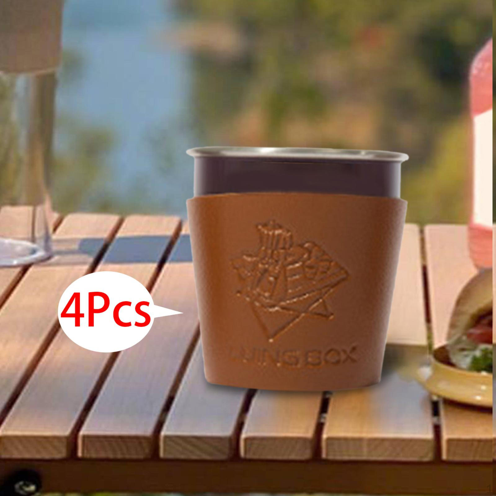 4 Pieces PU Leather Bottles Sleeve Cover to Protect Bottle against Dents, Scratches, Bumps, and Diameter 4.45cm