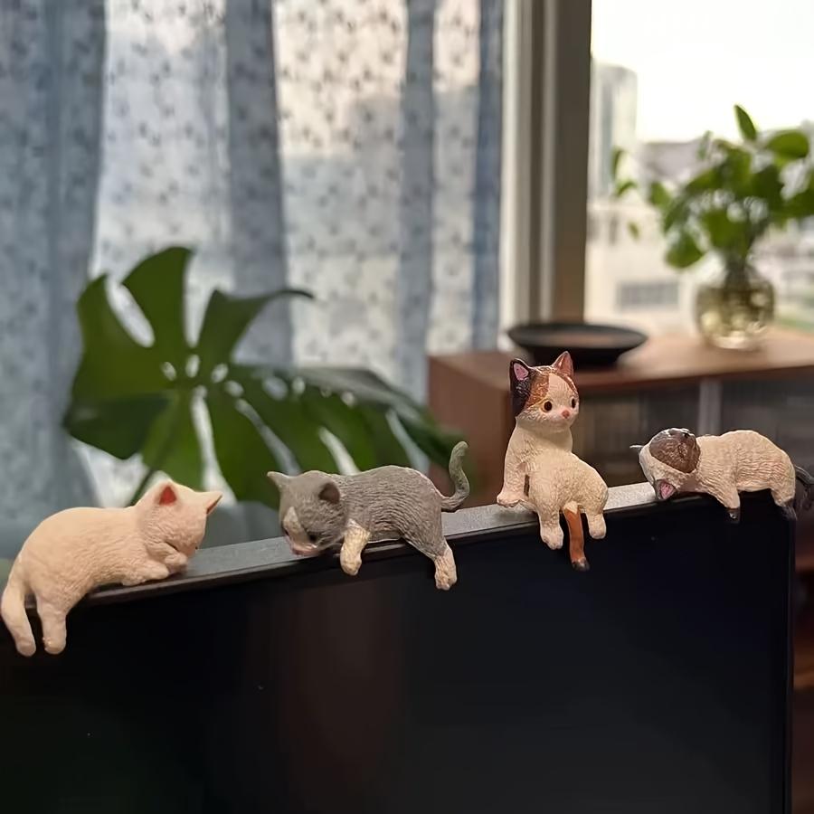 5-Pack Cute Healing Cat Monitor Decoration - Kawaii Screen Edge Sitter Figurines for Office Desk, Anti-Loneliness Companion