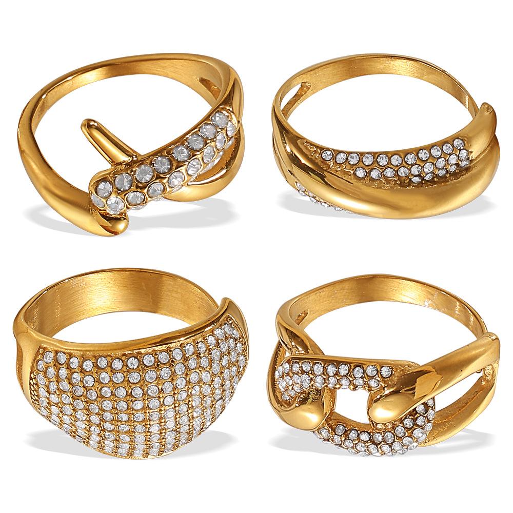 Three-layer Ring with Rhinestones, Stainless Steel Fashion Simple Design, Gold-plated Stainless Steel Ring for Women