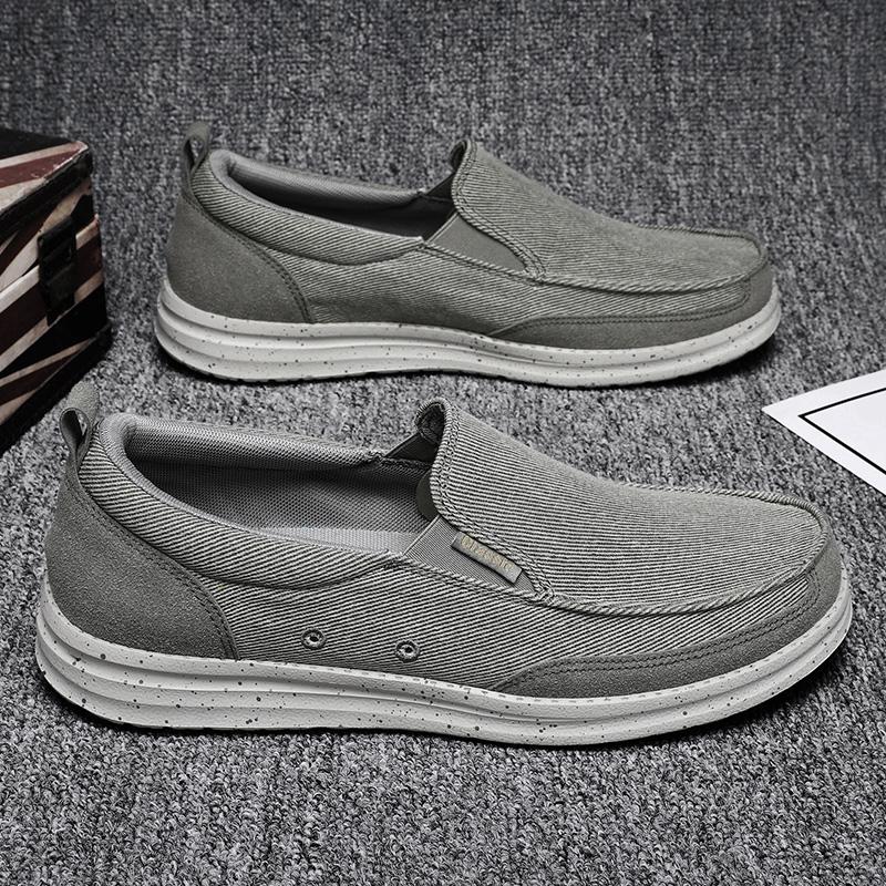 Men Outdoor Canvas Shoes Black Slip on Sneakers Driving Shoes Casual Khaki Wide Head Shoes for Farther Plus Size Lightweight