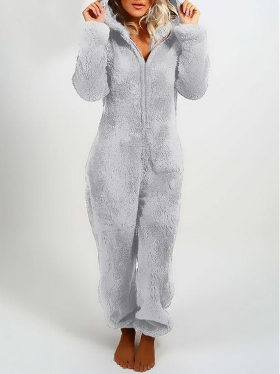 2025 European & American Autumn/Winter Women's Fleece-Lined Fur Jumpsuit Pajamas, Hooded, Available in 17 Colors