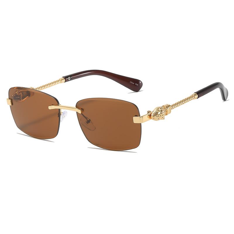 Spice Girl Frameless Sunglasses Women'S Metal Leopard Head Premium Sense Sunglasses Street Shooting Personality Versatile Glasses Men