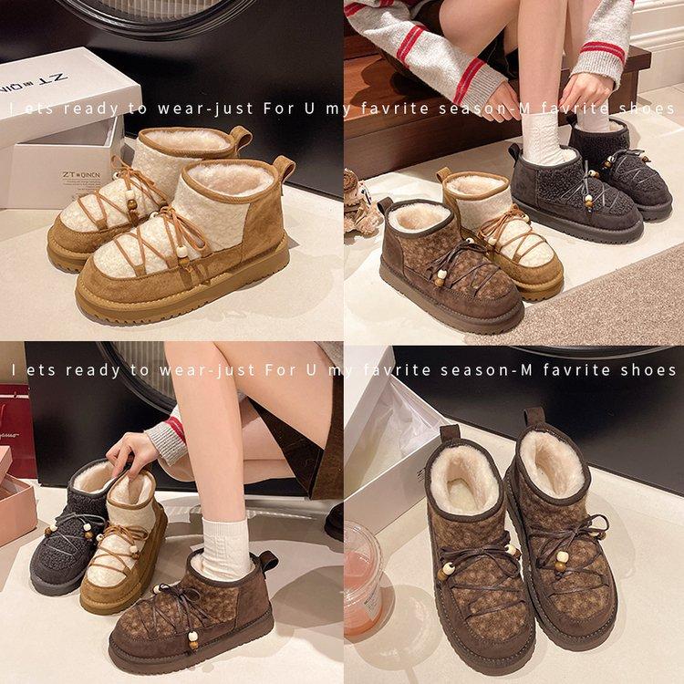 Fried chicken versatile [gingerbread house small heater] thick-soled velvet snow boots winter one-pedal cotton shoes shoes women
