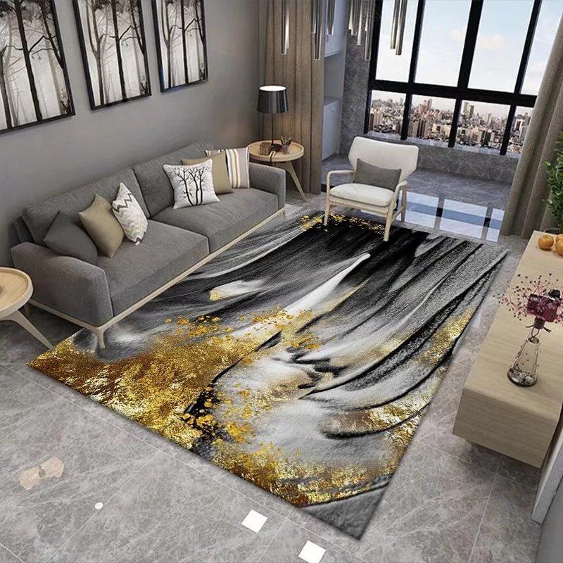 Modern Abstract Carpet Texture Art Anti Slip Carpet Gold Foil Line Geometric Wave Ink Painting Living Room Decoration Carpet