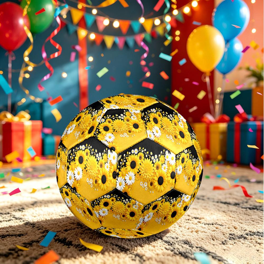 1pc Yellow Floral Border Theme Soccer Ball Football, Size 5, Lightweight PVC, Outdoor Training Soccer Ball,Gift j61425 Size 5