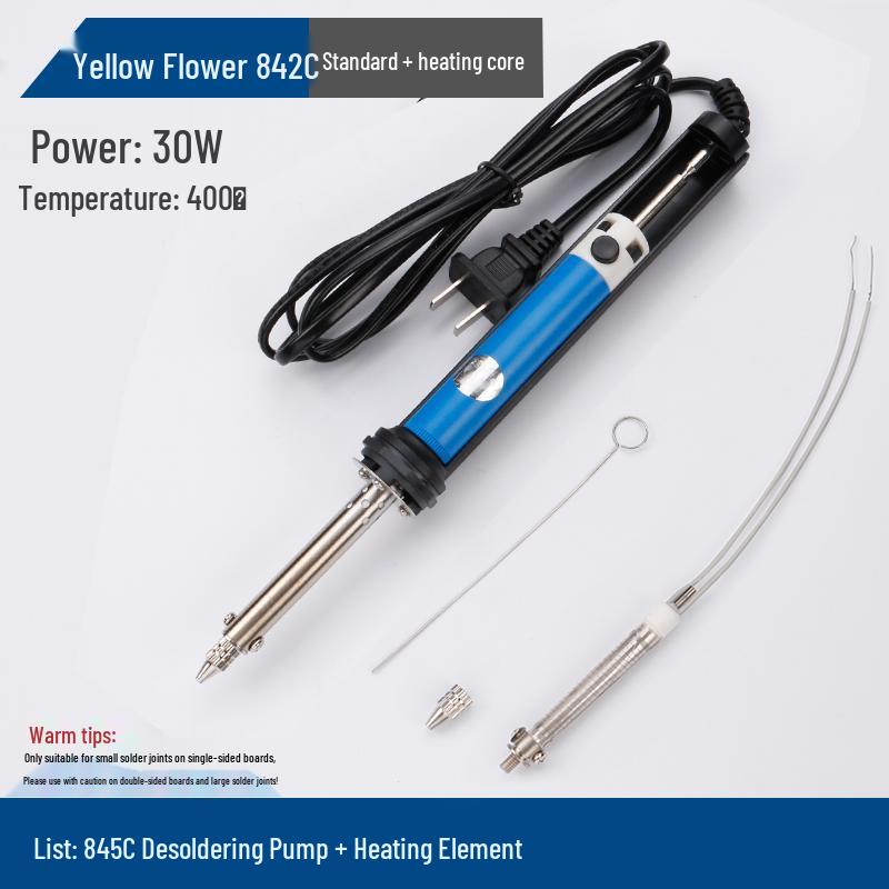 Yellow Flower Dual-Use Electric Soldering Iron & Manual Desoldering Pump 842C/845S