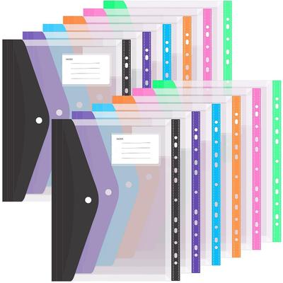 12 pezzi Busta A4 per Raccoglitore Buste di Plastica Cartelle per Raccoglitore, 11 Fori Cartelle Espandibili Pochette per Documenti con Bottone a Pressione ed Etichetta Foglio Mobile
