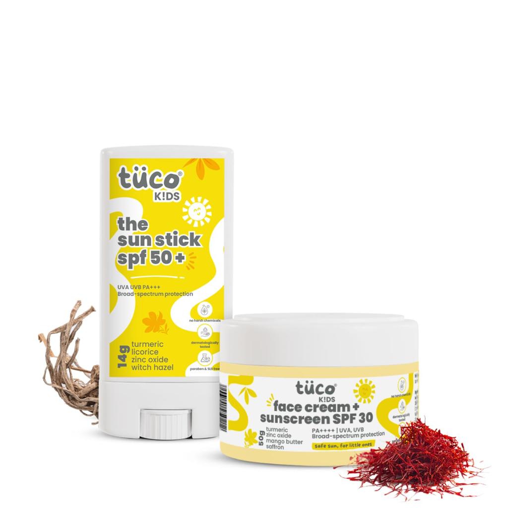 Tuco® Kids Sunscreen Stick SPF 50 (14gm) & Sunscreen Cream SPF 30 (50gm) | Safe for Kids| UVA/UVB PA++++ | Ages 2-5, 5-10, 10-15 | 64 Gm |
