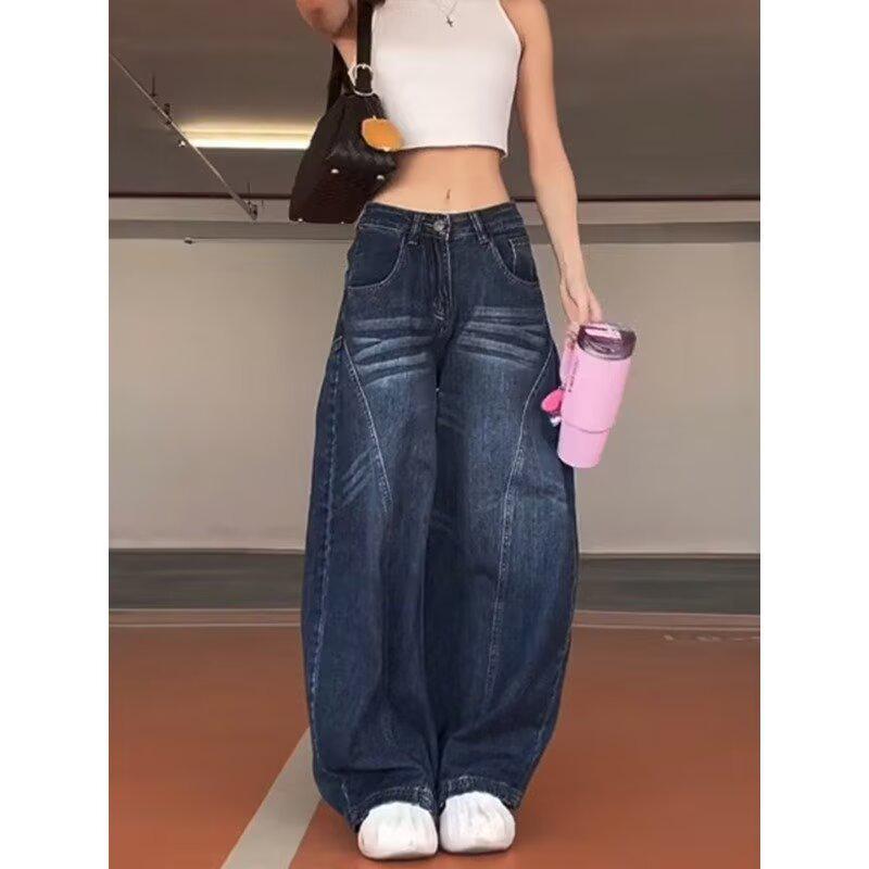 Women s American Retro Wash Denim Wide-Leg Floor-Length Pants XS