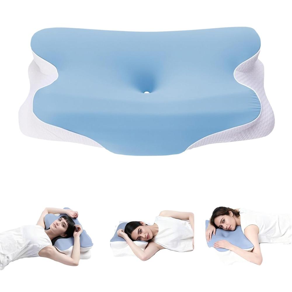 Adjustable Cervical Pillow, Contour Memory Foam Neck Pillow with Cooling Case for Side Back Stomach Sleepers, Ergonomic Support