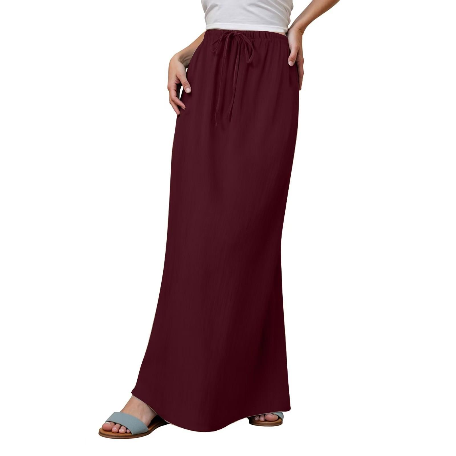 Women s Solid Color Drawstring Elastic Waist Multi-color Half Skirt Small