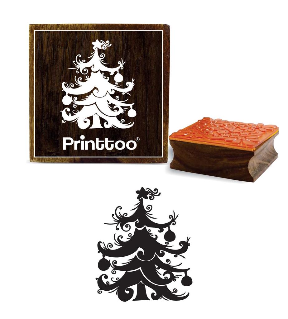 Printtoo Crafting Square Christmas Tree Art Design Wooden Rubber Stamp Block-2 x 2