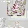 2PC NNAPEARL Modischer und vielseitiger kurzer Gaze-Vorhang mit lila Blumendruck für Küche, Schlafzimmer und Wohnzimmer, Heimdekoration